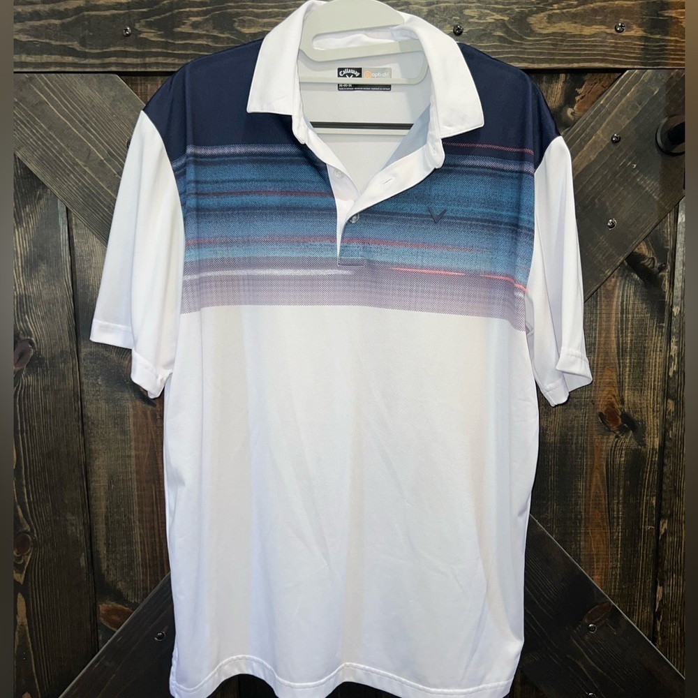 Callaway Golf Polo Top M Opti-Dri White Logo‎ Design Athletic